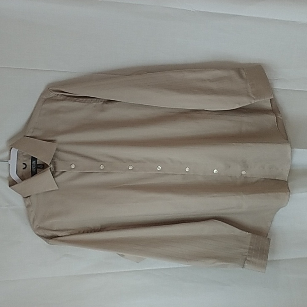 Kenneth Cole Reaction Men's Button Down Dress Shirt Large 16 34-35 EUC Tan